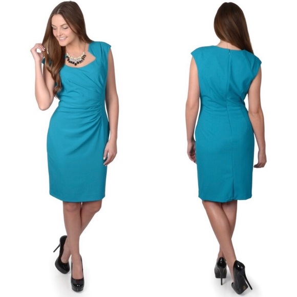 Calvin Klein Women's Teal Blue Sleeveless Ruched Sheath - Picture 1 of 3